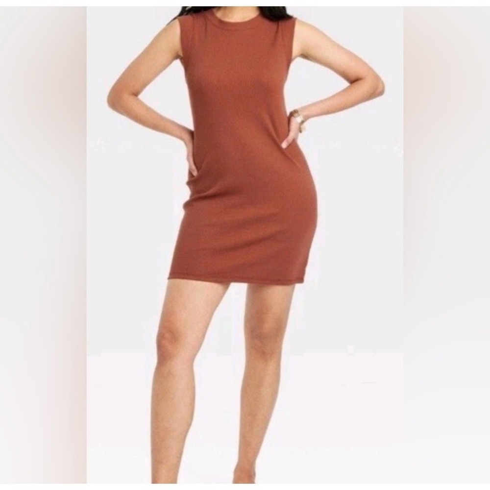 A New Day Muscle Mini Dress Women 3X Brown NWT Casual Ribbed Summer Boho stretch